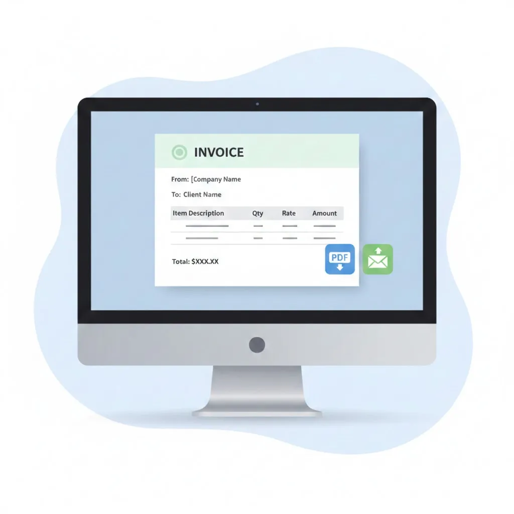 Online invoice generator tool showing professional invoice preview with PDF download option no